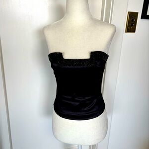 Y2K Cache Black Strapless Top with Beaded Trim Sz S #0884